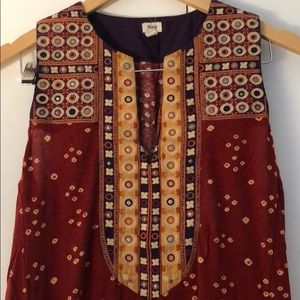 Anthropologie Tiny Embroidered Split Neck Tank Top